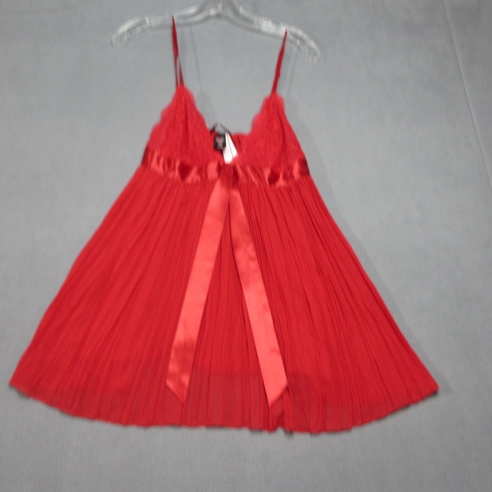 Victoria's Secret Nightgown Womens Large Red Babydoll Lingerie Lace Sexy Pleated